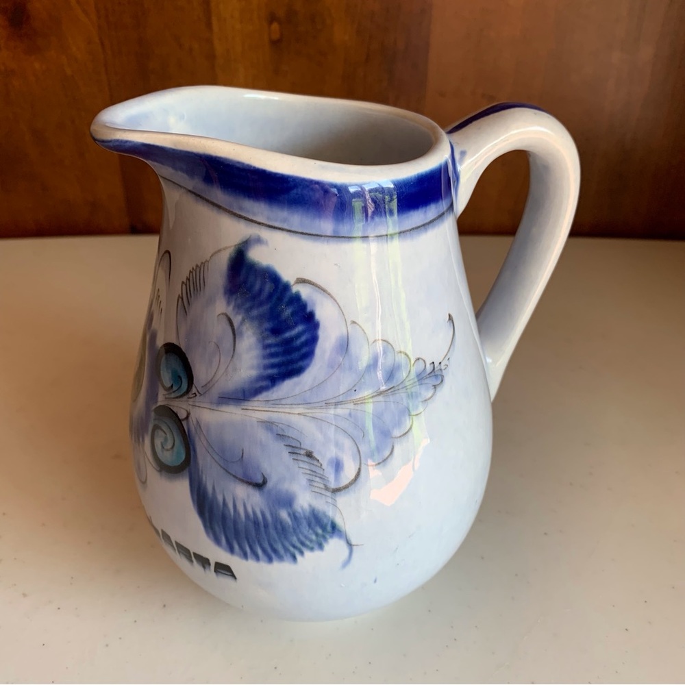 Hand Made Painted Mexican Pottery Pitcher Puerto Vallarta